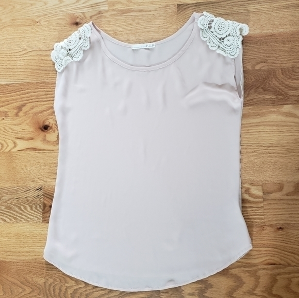 Philosophy of Paek P.O.P Sheer Light Pink Tank with Lace Applique, Women's Small